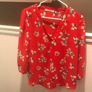 Red Flower shirt with white flowers